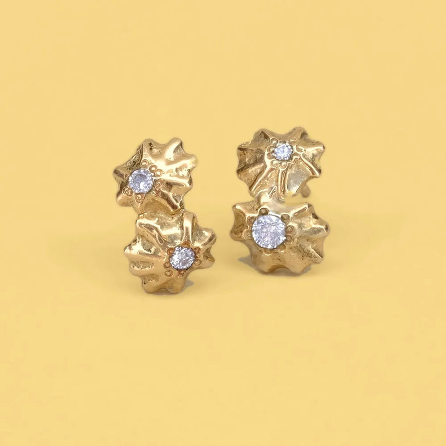 Star Limpet stud earrings, gold limpet shells set with lab-grown diamonds