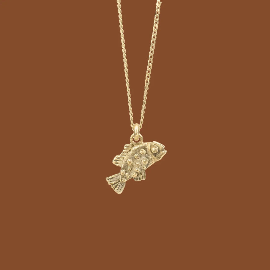 Fish pendant, a one-of-a-kind cast gold fish on a fine chain