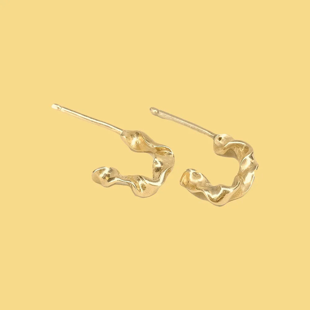 Rippled hoops, small gold hoop earrings with a shell texture