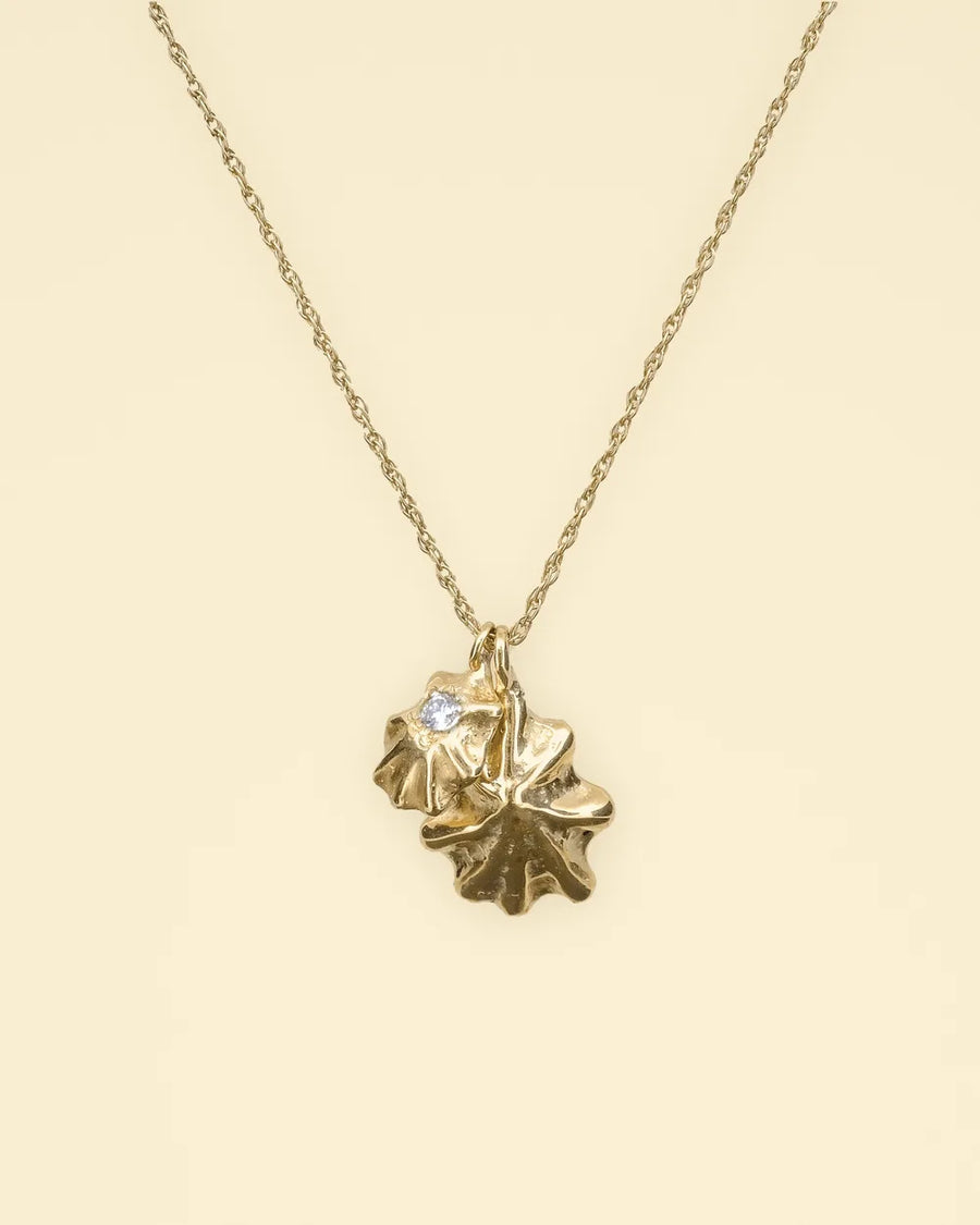 Star Limpet pendant, two gold limpet shells with a diamond, on a fine chain