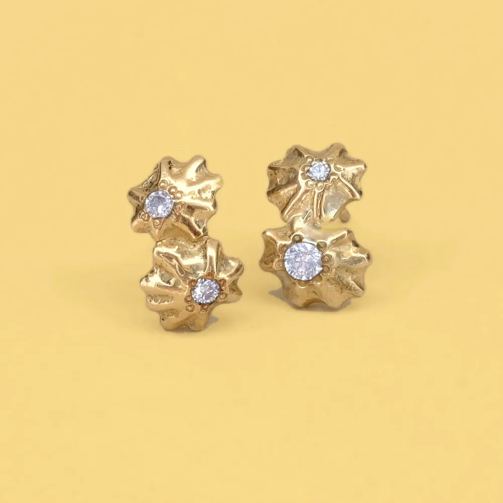 Star Limpet stud earrings, gold limpet shells set with lab-grown diamonds